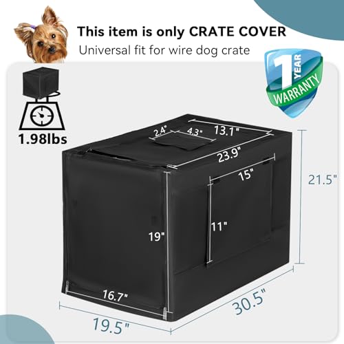 PETSFIT Crate Cover for Wire Dog Crate(30in/36inch/42inch), Single Door/Double Doors, Mesh Window, Flap On The Top and Back is Detachable, Dog Kennel Cover Black 30inch - size: 30.5"L x 19.5"W x 21.5"H