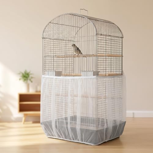 Amaxiu 4 Pack Bird Cage Seed Catcher, Mesh Netting Bird Cage Skirt Cover, | Adjustable Breathable, Universal Elastic Seed Catcher Net for Bird Cages, Parrot Parakeet Cage Accessories, Black and White