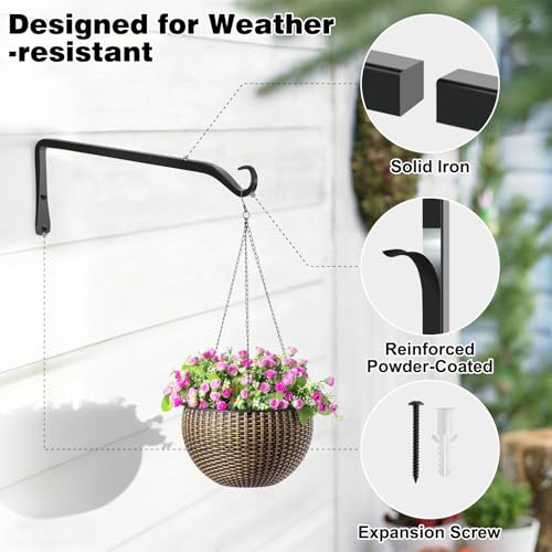 Gtongoko 12" Heavy Duty Outdoor Plant Hanger Wall Bracket, 2 Pack | 48lb Capacity,Rust-Resistant Finish,Easy Installation,Fit Hanging Baskets,Ideal for Bird Feeders & Lanterns - size: 12 Inch, style: L-shape