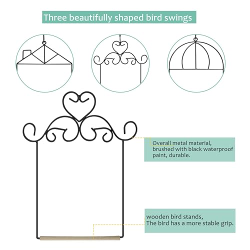 Metal Frame Hummingbird Swings and Perches with Wooden Dowel Black Bird Swing Outdoor Bird Perch Humming Bird Swing (3PK Different) - style: 3PK different