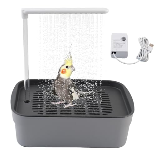 PINVNBY Automatic Bird Bath Shower for Cage,Parrot Bath Box with Pump,Parakeet Bathtub Electric Fountain Circulating Water Contains USB Power Plug for Cockatiel Lovebird Conure Budgie(Gray) - color: 【Grey】