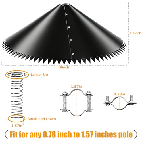 2 Pack Spring Squirrel Baffle for Bird Feeder Pole, 19 Inch | Wrap Around Squirrel Guard, Spiked Edges, Outdoor Bird Feeder Protector, For Shepherd's Hook