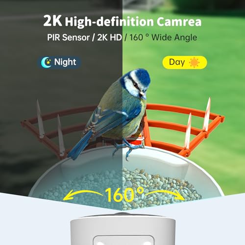 Smart Bird Feeder with Camera Solar Powered & AI Bi rd Identification, 2.4Ghz WiFi Bird feeders for Outdoors, 2K Live Video, Instant Arrival Alerts - Orange - color: Orange