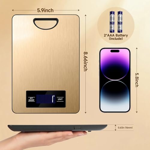 Food Scale, Digital Kitchen Scale with Hanging Loop, 11lb Baking Scale | 1g Accuracy, g/oz,etc.5 Unit Conversion, Tare Function, Fingerprint-Resistant Steel, Suitable for Cooking, Baking ,Meal Prep - color: Champagne gold