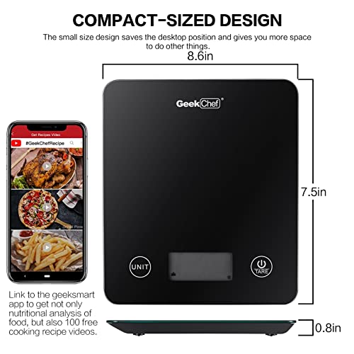 Geek Chef Digital Scale with App, Scale for Food Weight, Smart Food Nutrition Scale, Digital Kitchen Scales, Cooking Tool of Kitchen,1 lb/oz Black Glass - color: Glass Black