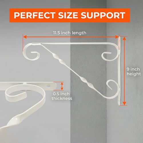 Classic Scroll-Design Metal Wall Bracket for Hanging Accessories and Flowerpots for Indoor & Outdoor Use, White Set of 2 - color: White, size: Classic Scroll
