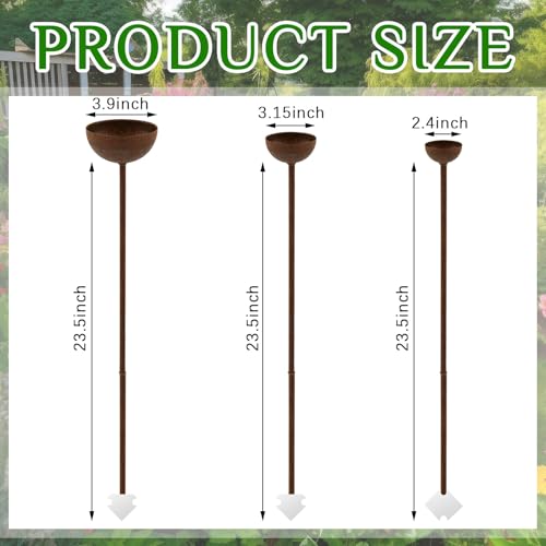 3 Pcs Vintage Metal Bird Bath Stakes for Garden, Decorative Outdoor Bird Bath Bowl Set, Rustic Rain Catcher Garden Art for Birds Butterflies Patio Lawn Flower Bed Decor (1-Tiered) - style: 1-tiered