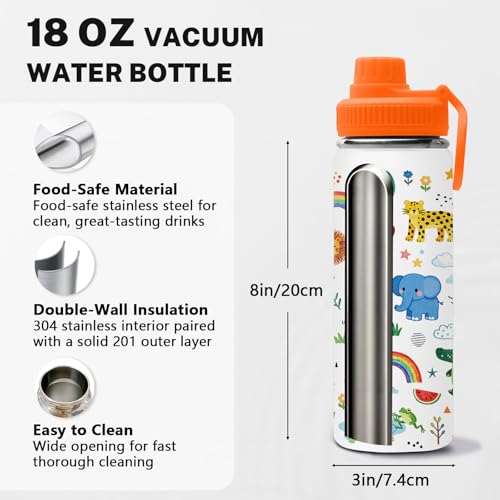 Animal 18 oz Water Bottle, with 2 Lids Handle, Insulated Sports Cup | 18oz Stainless Steel Travel Tumbler, Reusable Leak proof Anti Slip Boot Mug, Christmas Birthday Animal Gift for Son - color: Animal