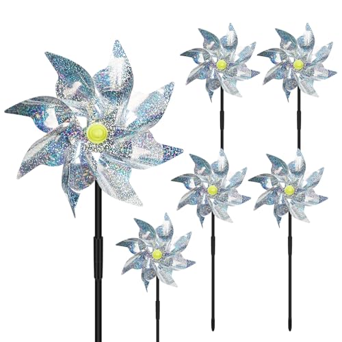 6 Pack Reflective Pinwheels for Yard and Garden,Scare Birds Away for Garden Decor,Bird Scare Devices Deterrent to Scare Birds,Keep Birds Away (Assembly Required) - color: 6 Pack Reflective Pinwheels