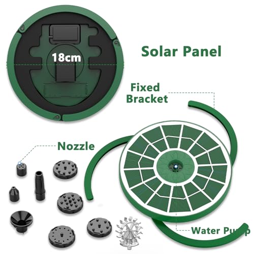 AISITIN 3.5W Solar Fountain for Bird Bath with 3 Anti-Drift Fixed Bracket | Solar Glass Panel, Windmill 8 Nozzles, Attract Bird, Solar Bird Bath Fountain for Garden, Fish Tank, Courtyard, Water Feature - color: Green