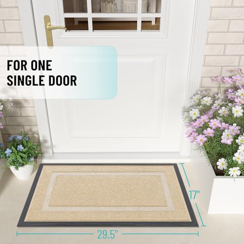 OLANLY Front Door Mat Outside 29.5x17, All-Season Heavy-Duty Rubber Doormat | Beige, Absorbent, Stain and Fade Resistant, Waterproof Non-Slip Backing, Low-Profile Indoor Outdoor Floor Mat for Entryway - color: Beige, size: 29.5" x 17"