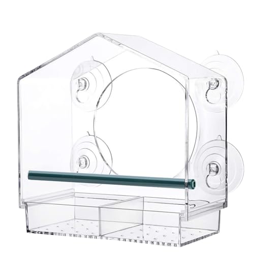 Window Bird Feeder with Strong Suction Cups （Large House） | Detachable Seed Tray (Built-in Drain Holes), Durable Acrylic Birdfeeder for Outdoor Garden, Ideal for Bird Watching Lovers - style: Large House