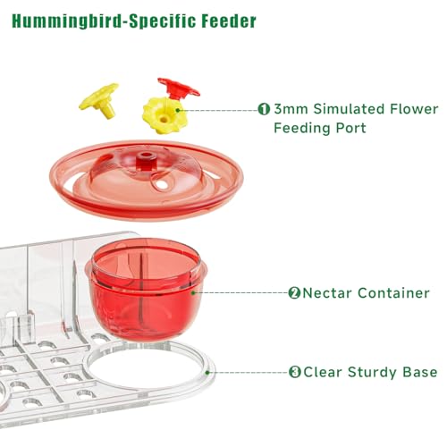 Window Hummingbird Feeder with Strong Suction Cups, 2 Pack 2.6 oz Small Hummingbird Feeder for Outside Window, Easy to Clean & Refill, Bee Resistant Feeding Ports for Bird Watching (Red)