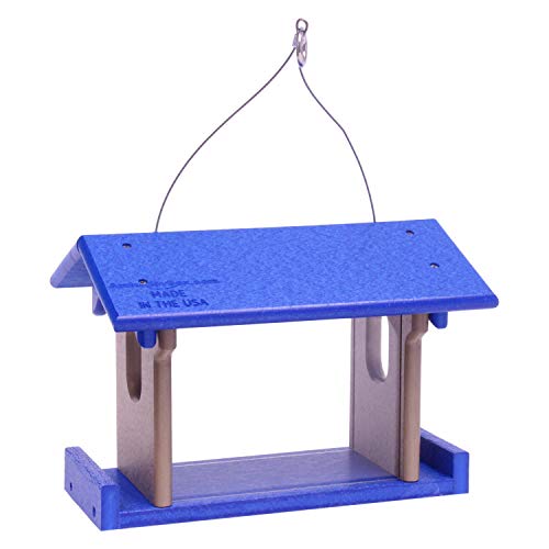Bluebird Feeder - Poly Lumber - Hanging Blue Bird Feeder for Mealworms (Blue and Weathered Wood) - color: Blue and Weathered Wood