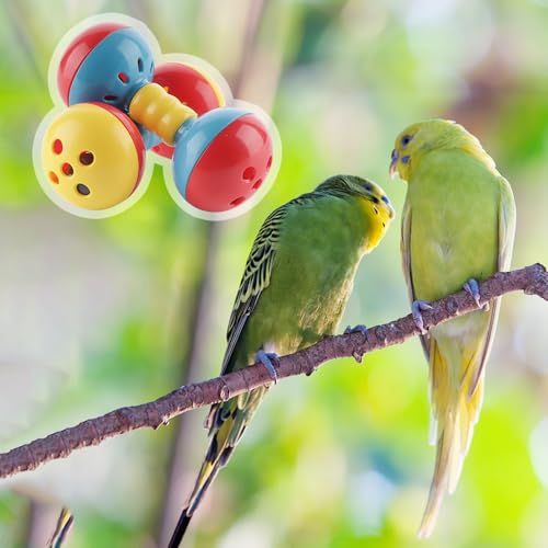 DQITJ 2 Pcs Bird Barbell Dumbell Foot Toy, Enrichment Rattles Bells Foot Toy for Small Bird Parrot Parakeet Cockatiel Conure Love Birds