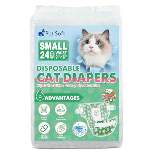 Pet Soft Disposable Cat Diapers - Diaper for Female & Male Cats, Puppy Doggie Diapers for Female Dogs with Adjustable Foam Tail Hole, Small (24Pcs, GN Flowers) - size: Small (24Counts)