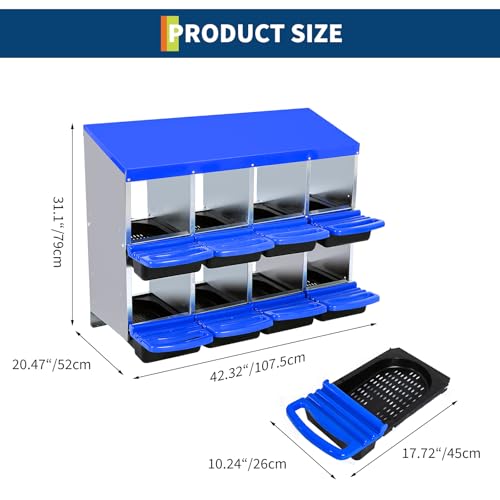 2-Tier Chicken Nesting Box, 8 Compartment Metal Nesting Box for Chickens with Waterproof Roof, Non-Slip Stable Base, Heavy Duty Chicken Laying Boxes for Hens, Poultry - color: Blue, size: 8 holes