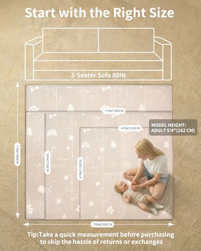 Joypony Baby Play Mat, 47 x 47 Inch Foldable Play Mats for Babies and Toddlers, Waterproof & Anti-Slip Portable Baby Floor Mat for Playpen with Travel Bag. - size: 47x47x0.4 Inch