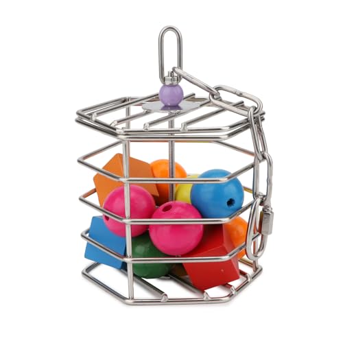Hypeety Bird Foraging Toys Stainless Steel Foraging Basket Millet Holder for Bird Cage Unique Hanging Feeder for Macaws Cockatoos African Grey Cockatiel Conures Amazon Parrot(Feeder+Blocks) - size: Feeder+Blocks