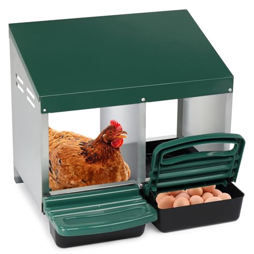 Chicken Nesting Box, Roll Out Metal Chicken Nest Box with Egg Tray, 2 Compartment Hen Nesting Box for Laying Hens, Durable Poultry Nesting Box with Plastic Basket, Green - color: Green-1, size: 2 Holes