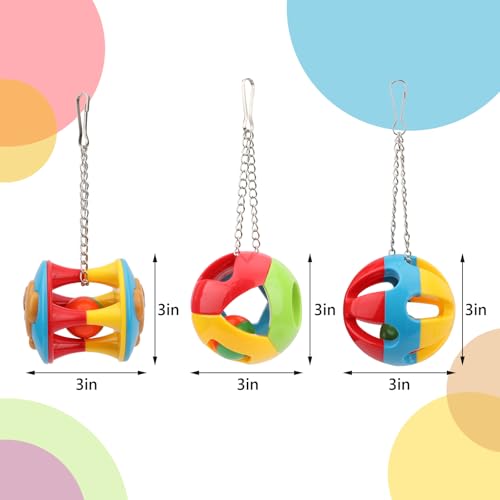 Hypeety Parrot Colorful Ball Toys with Bell Cage Hanging Chewing Ball Toy | With jingle bell inside, durable, chewproof plastic, easy-hanging, for parakeet/conure/cockatiel/small medium bird, 1 ball, C - color: Blue, Yellow, Red