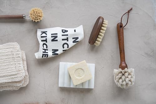 Beech Wood Dish Brush w Leather Strap, Dark Brown - size: 9-3/4"