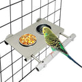 Stainless Steel Bird Feeder Hanging Parrot Feeder Bowl with Perch Stand Removable Food and Water Cups Bird Cage Accessories for Parakeet Cockatiel Budgie Conure