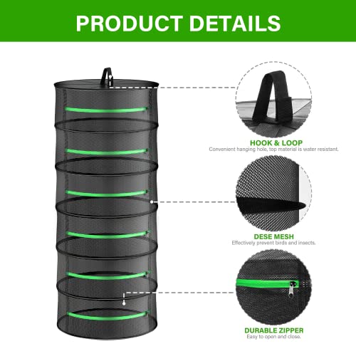 iPower 2ft 6-Layer Foldable Herb Mesh Dry Rack Hanging Drying Net with Zippers Heavy Duty Ring for Hydroponic Plant, Free Storage Bag and Hook Included - size: 6-Layer, style: Black Zippered