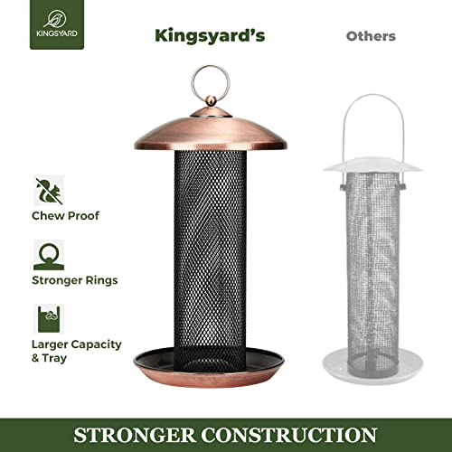 Kingsyard Finch Feeders for Outdoors Hanging, Metal Mesh Tube Bird Feeder for Nyjer/Thistle Seed, 2.5 lbs Large Capacity (Antique Copper) - color: Antique Copper
