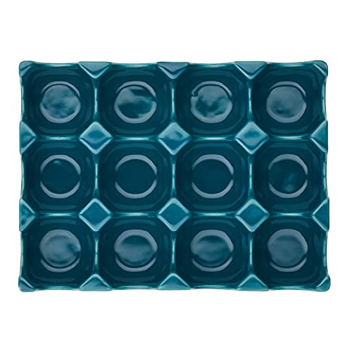 Rachael Ray Solid Glaze Ceramics Egg Tray/Holder, 12 Cup, Teal - color: Teal