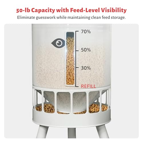 KOL 50LB Metal Chicken Feeder - No Waste, No Clog Design with 16 Ports & Smooth Gravity-Flow, Powder Coated Rust-Proof for Coop Use (Jade White) - color: Jade White