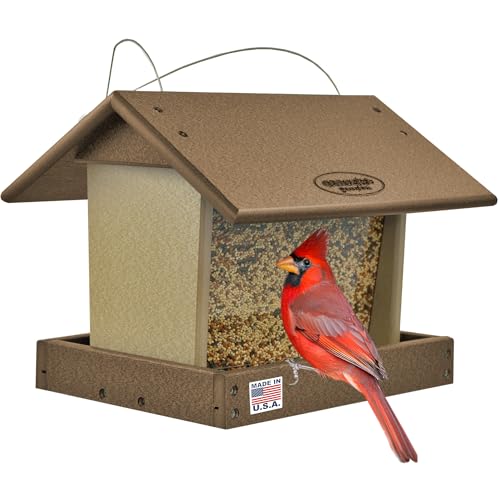 DutchCrafters Poly Hanging Hopper Bird Feeder, Large Hanging Bird Feeder for Outside, Outdoors - Amish American Made (Tudor Brown & Weatherwood) - color: Tudor Brown & Weatherwood, style: Hanging