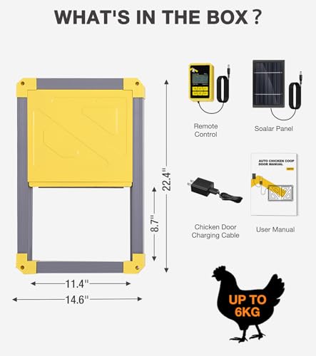 Automatic Chicken Coop Door with Anti-Pinch Detection, Solar Power Supplies, 2" Thickened Aluminum Frame Auto Chicken House Run Door - Grey