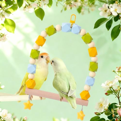 Birds Swing Parrot Hanging Toy Wooden Perch Bird Chew Toys for Love Birds，Parakeet，Cockatiel, Mynah, Budgerigar (Yellow Green, Medium) - color: Yellow Green