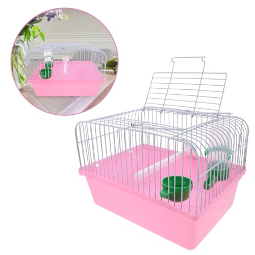 Toddmomy Portable Bird Travel Cage for Small Birds Parrots Lovebirds with Perch Food Box Water Dispenser 9.29X6.57X9.29 Inches - color: Pink