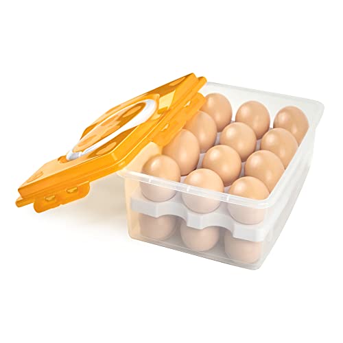 2 Tiers Egg Container Deviled Egg Carrier Eggs Holder with Handle Fridge Freezer Storage by DELIFUR (Orange) - color: Orange