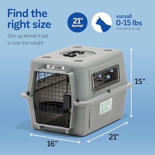 Petmate Sky Kennel For Air and Travel Airline Compliant Dog Crate for Smaller Dog Breeds or Pets up to 15 lbs, Heavy Duty Dog Kennel, Made in the USA- 21" L | Travel carrier made in USA, durable hard shell, secure door, great for air and road trips, safe