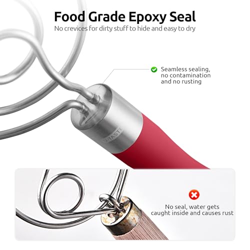 U-Taste 600ºF Heat Resistant 13.6in Long Solid & Slotted Silicone Turner and 12.6in Stainless Steel Danish Dough Whisk (Red)