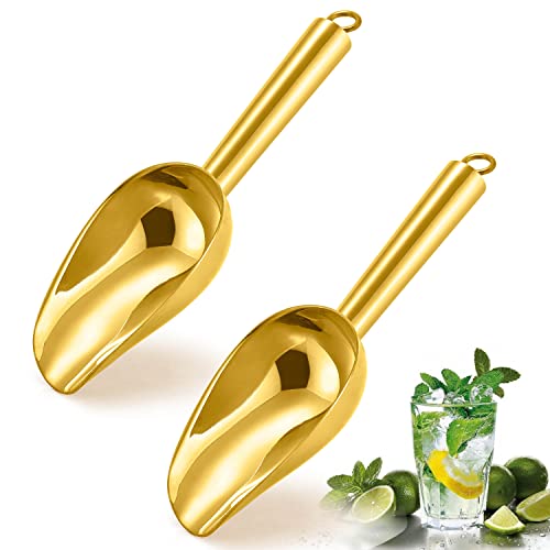 Herogo 3oz Mini ice Scoop Set of 2, Small Stainless Steel Scooper for Candy/Flour/Bean/Pet Food/ Ice Cube, Metal Utility Scoops for Kitchen Bar Party Wedding, Dishwasher Safe & Heavy Duty, Gold - color: Gold