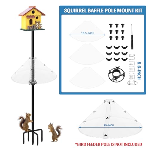 Squirrel Baffle for Bird Feeder Pole, 19-Inch, Clear, with Mounting Bracket and Spiked Edge