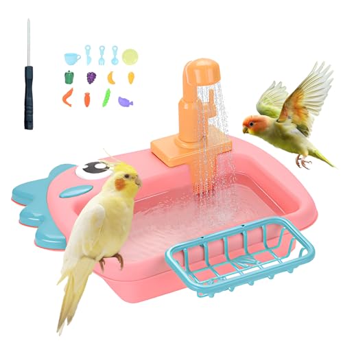 Automatic Bird Shower & Parrot Bath Fountain – Cage Mountable Parrot Shower Box for Cockatiels, Budgies, Conures & Lovebirds - color: Pink