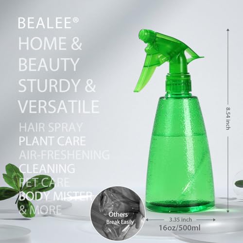 Bealee Spray Bottles 3-Pack, 16 Oz, Mist & Stream Plastic Water Sprayer | Professional Empty Sprayer for Hair, Essential Oils, Plants, Cleaning Solutions, Cat Dog Correction Behavior, Leak-Proof