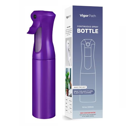 VIGOR PATH Continuous Spray Bottle for Hair – Fine Mist Mister for Hairstyling, Cleaning, Plants, Pets, Barbers, Salons, and Essential Oil Applications (300ml/10.1 oz) Dark Purple - color: Dark Purple - 10oz