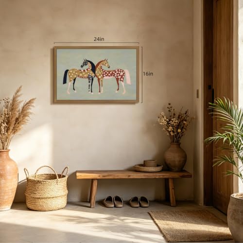 CGXY Vintage Folk Horse Wall Art, Farmhouse Ranch Equestrian Poster Print, Rustic Western Horse Wall Decor, Colorful Patterned Animal Artwork for Living Room Bedroom Wood Framed 12x16 Inch - color: Horse, size: 16"L x 12"W