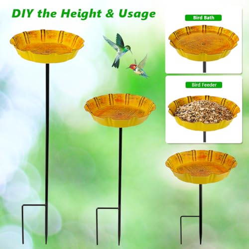 DREAMSOUL 2 Pack Bird Bath with Stake, Metal Garden Birdbath | Solid Metal Structure, Stable Ground Stake, Weather Resistant Red & Yellow Bird Bath for Outside Garden All-Year Use - size: 2PCS