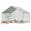 Sannwsg Large Chicken Coop, Metal Chicken Run, 10x6.5 FT Walk in Chicken Pen with Waterproof Cover, Secure Lock, Heavy Duty Poultry Cage with Feeding Door for Outdoor Farm Use - size: 118.0"L x 78.0"W x 79.0"H