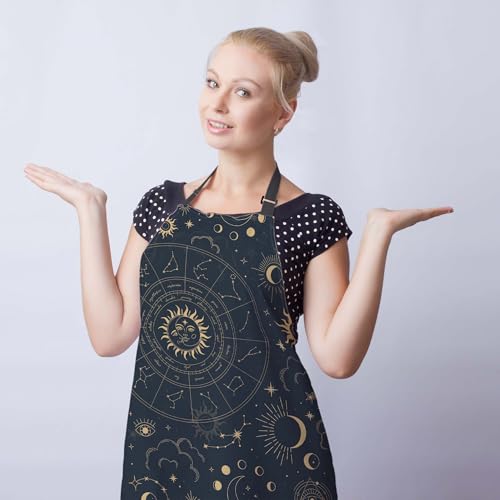 Cook Apron for Women Magic Astrology with Constellations Fun Aprons for Men for Kitchen Cooking Restaurant BBQ Painting Crafting 27” (W) x 31” (H), Waterproof Apron - color: Astrology