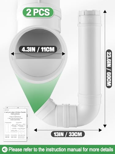 2 Set Automatic Chicken Feeder No Waste - 13 Pounds Large Capacity Heavy Duty PVC Pipe Hanging Chicken Feeder, Poultry Gravity Feed Port for Chicken Long Feeding - color: White-2 set