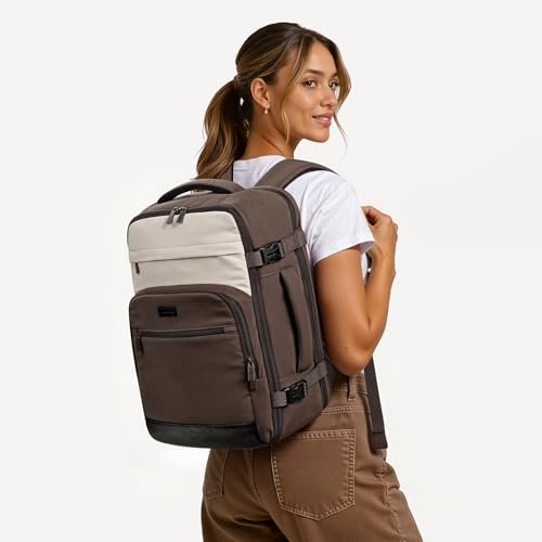 30L Travel Backpack for Women & Men: Flight Approved Carry On Backpack, TSA Personal Item Bag with Water Bottle Pocket, Weekender Essentials Backpacks fits 15.6" Laptop - Black Coffee - color: Black Coffee, size: Large