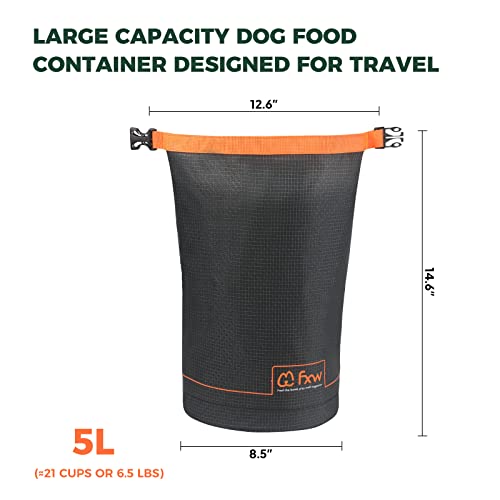 FXW Dog Food Travel Bag, Large Capacity for Travel Kibble Storage, 21 Cups | for RV Road Trips, Camping, Longterm Dog Boarding, Freshness Support, Odor Control, Easy Pouring - size: 5L